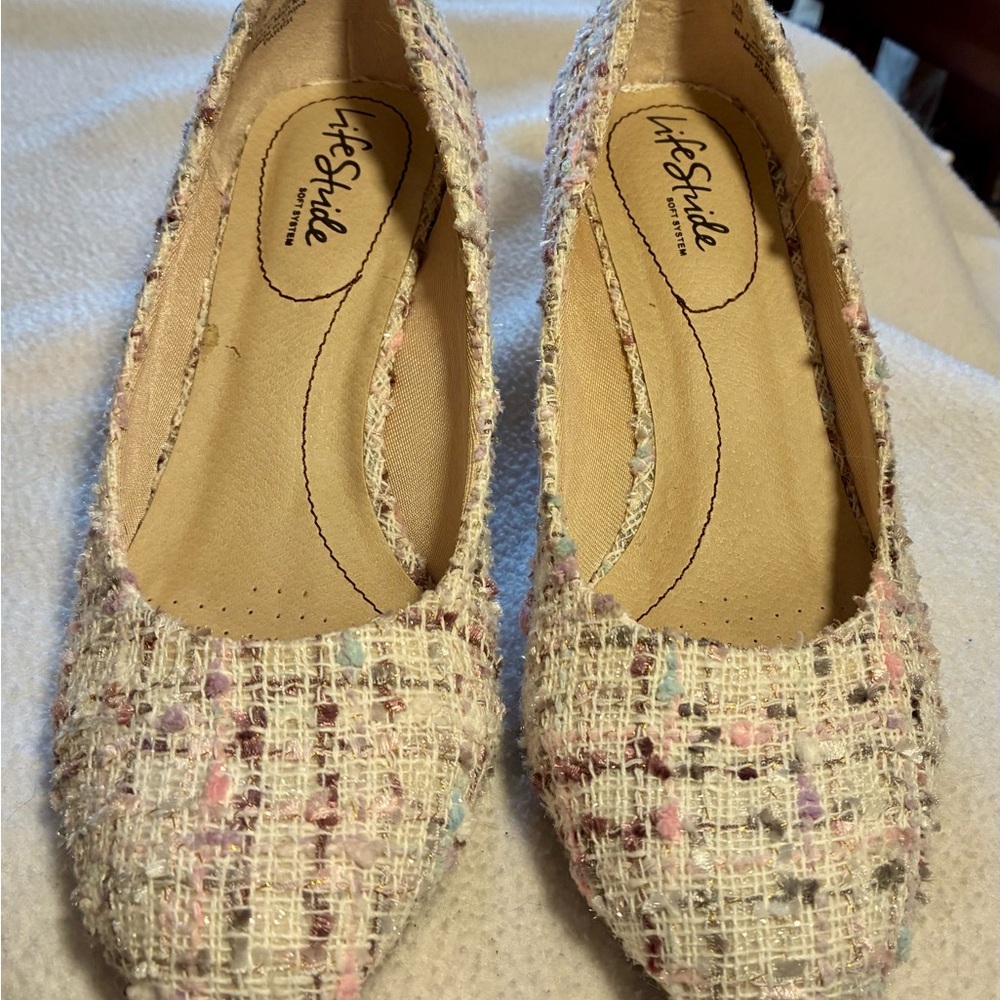 Life Stride Boucle Tweed “Parigi” Pastel Heels White Cream Multi EUC 8 Spring - Picture 3 of 7